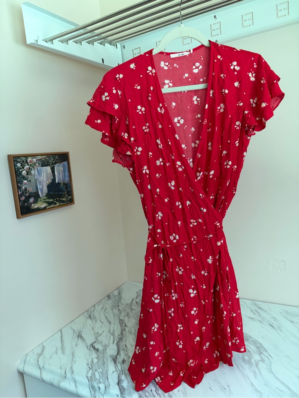 NWT Francesca's Mi Ami Red Daisy Ruffle Wrap Mini Dress